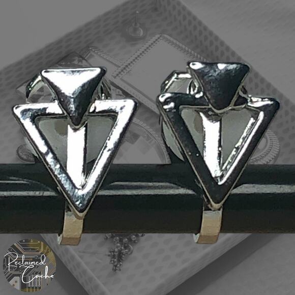 Silver Triangle Clip-On Stud Earrings - Picture 1 of 3
